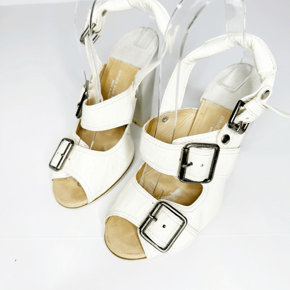 Dries Van Noten Buckle block heel Sandals white cream patent leather womens 37.5 - Picture 2 of 11